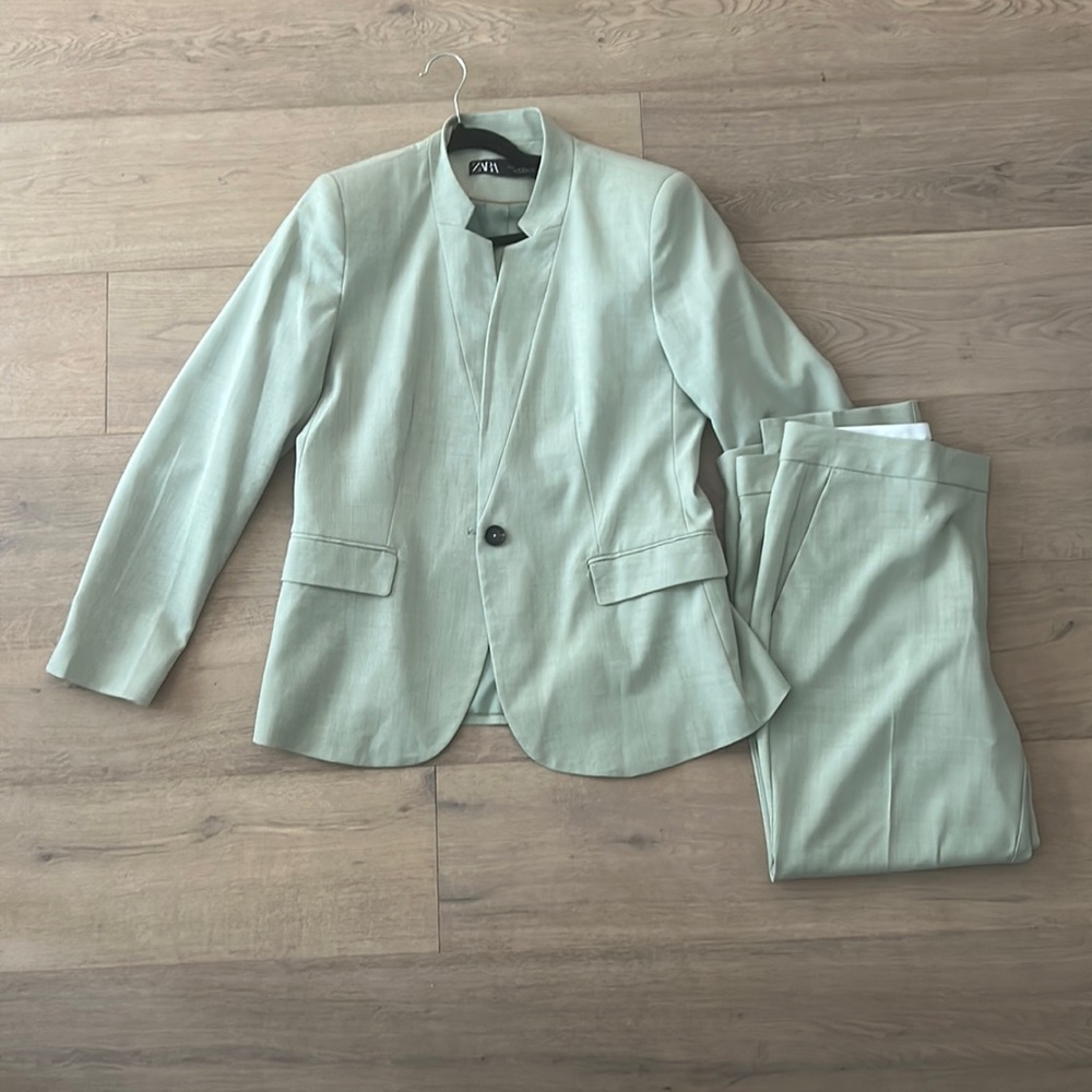 Mint green Zara linen suit